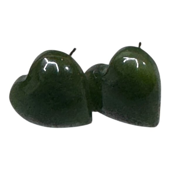Vintage Carved Jade Heart Stud Earrings Vintage Elegant Gemstone Small READ - Picture 3 of 5